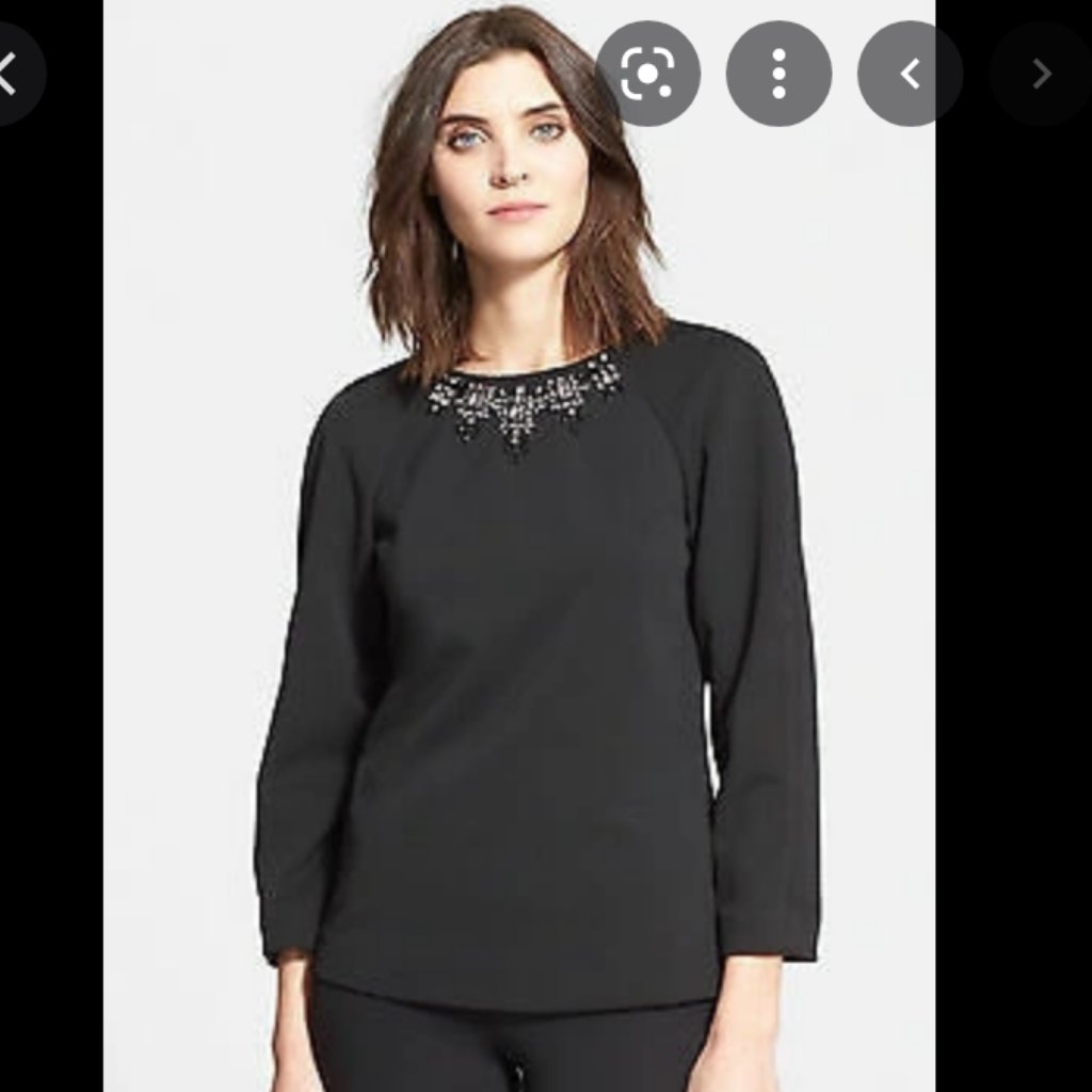 Ted Baker Feda Black Rounded Sleeve Embellished Top Blouse Size 2 Nwt